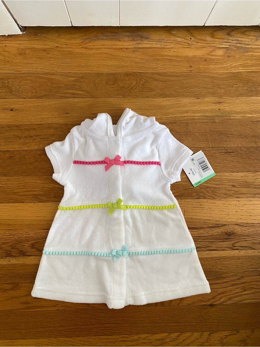 Little Me Baby Girl Terry Swim Cover Up | White Pom Pom Bow | NWT | 18M